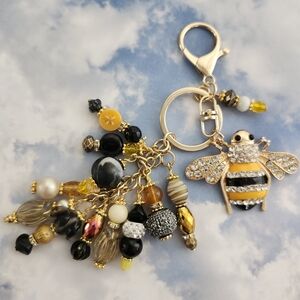 Bee Kind Bumblebee Purse Charm or Keychain Glass Stone Rhinestones Handcrafted
